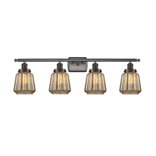 Innovations Chatham 37in 4-Light Bath Vanity Light | Modern Transitional Oil Rubbed Bronze Steel and Cast Brass with Mercury Ribbed | Model 916-4W-OB-G146