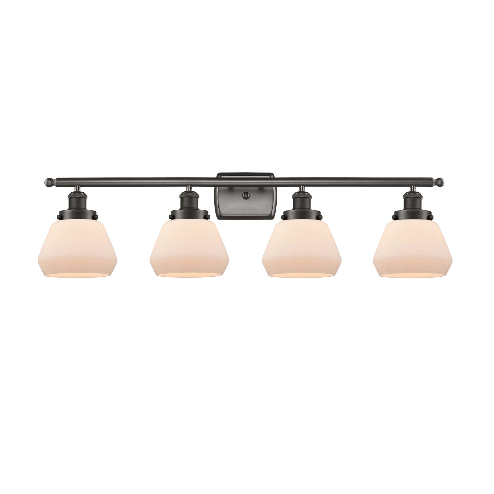 Innovations Fulton 37in 4-Light Bath Vanity Light | Modern Transitional Oil Rubbed Bronze Steel and Cast Brass with Matte White | Model 916-4W-OB-G171