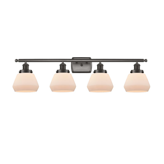 Innovations Fulton 37in 4-Light Bath Vanity Light | Modern Transitional Oil Rubbed Bronze Steel and Cast Brass with Matte White | Model 916-4W-OB-G171