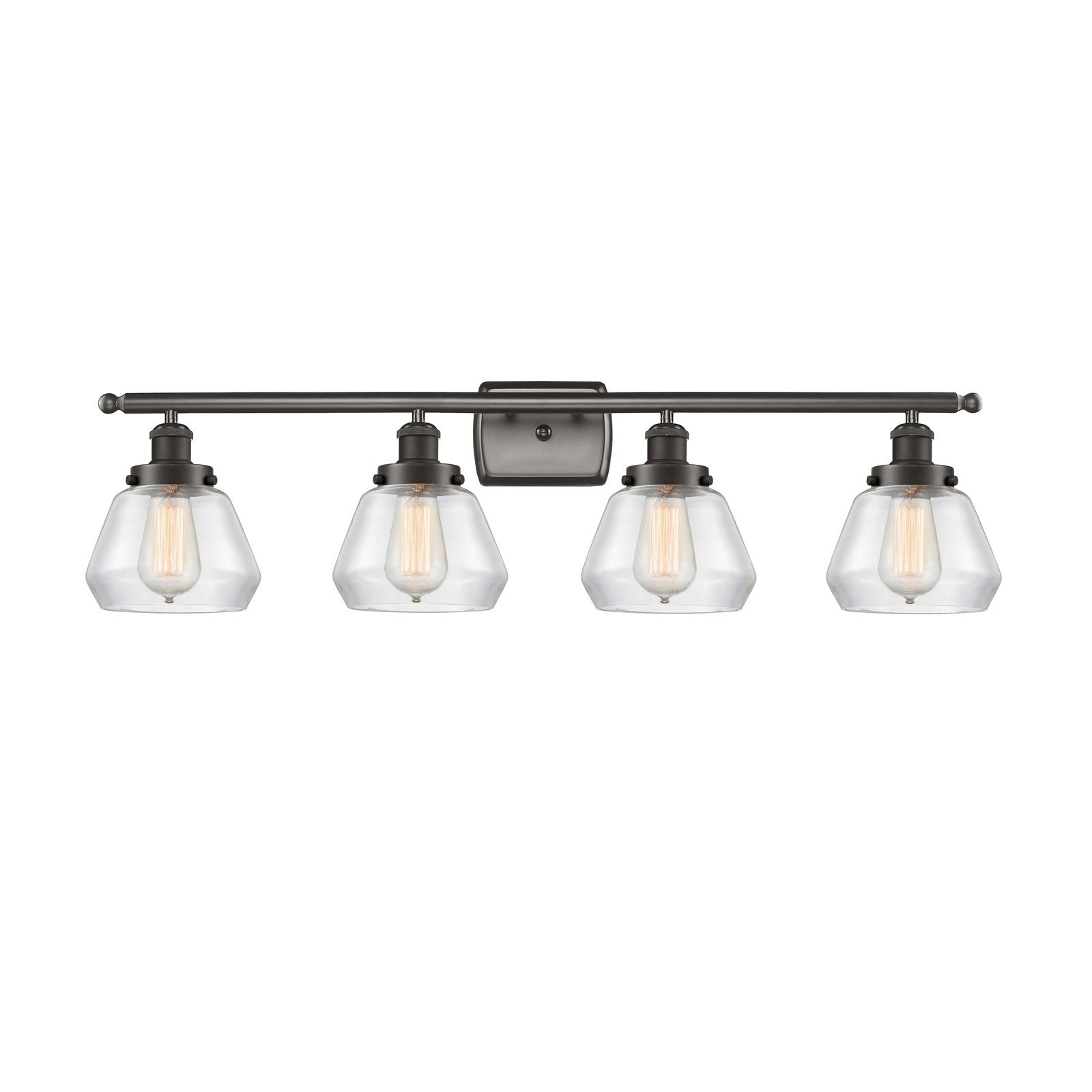 Innovations Fulton 37in 4-Light Bath Vanity Light | Oil Rubbed Bronze Steel and Clear Glass Schoolhouse Shade | Bathroom Vanity | Model 916-4W-OB-G172