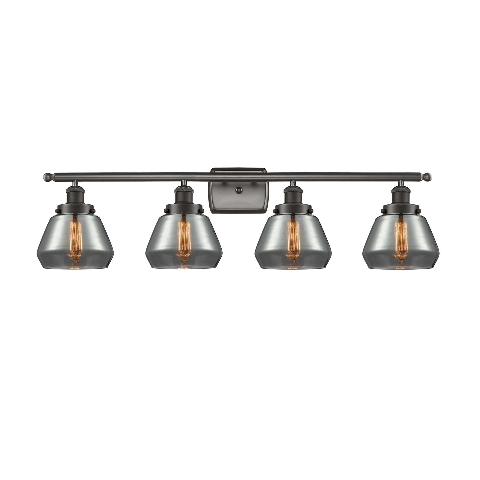 Innovations Fulton 37in 4-Light Bath Vanity Light | Oil Rubbed Bronze Steel and Light Smoke Glass Schoolhouse Shade | Bathroom | Model 916-4W-OB-G173