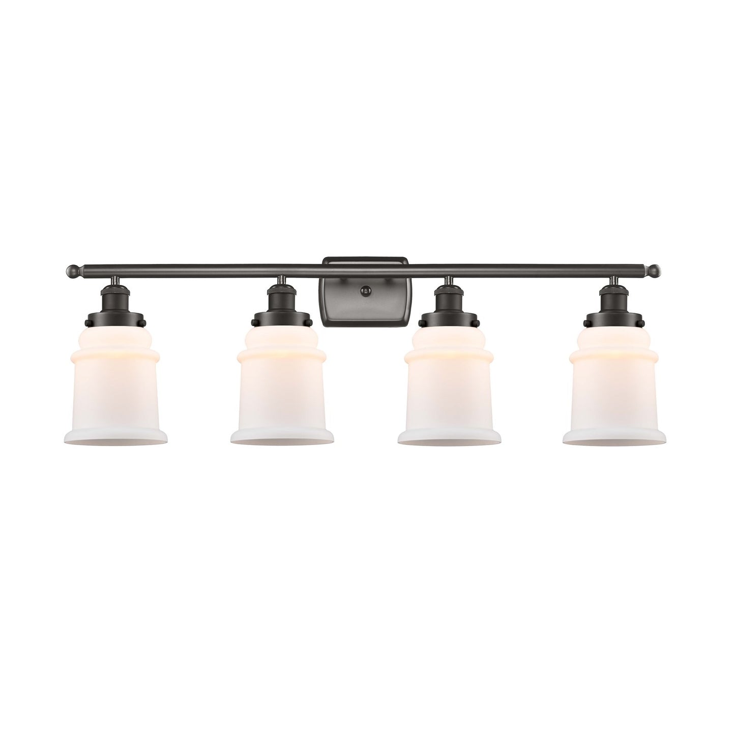 Innovations Canton 36in 4-Light Bath Vanity Light | Oil Rubbed Bronze Steel and Matte White Frosted Glass Bell/Urn Shade | Bathroom | Model 916-4W-OB-G181