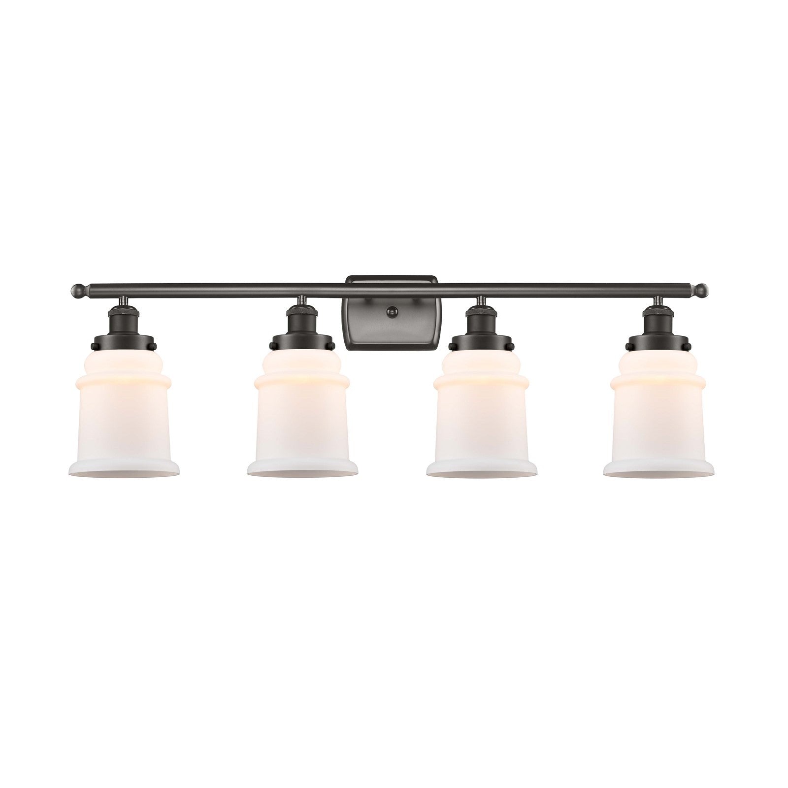 Innovations Canton 36in 4-Light Bath Vanity Light | Oil Rubbed Bronze Steel and Matte White Frosted Glass Bell/Urn Shade | Bathroom | Model 916-4W-OB-G181