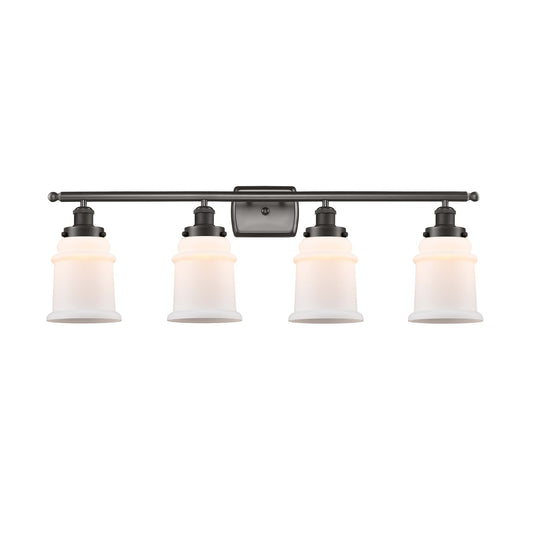 Innovations Canton 36in 4-Light Bath Vanity Light | Oil Rubbed Bronze Steel and Matte White Frosted Glass Bell/Urn Shade | Bathroom | Model 916-4W-OB-G181