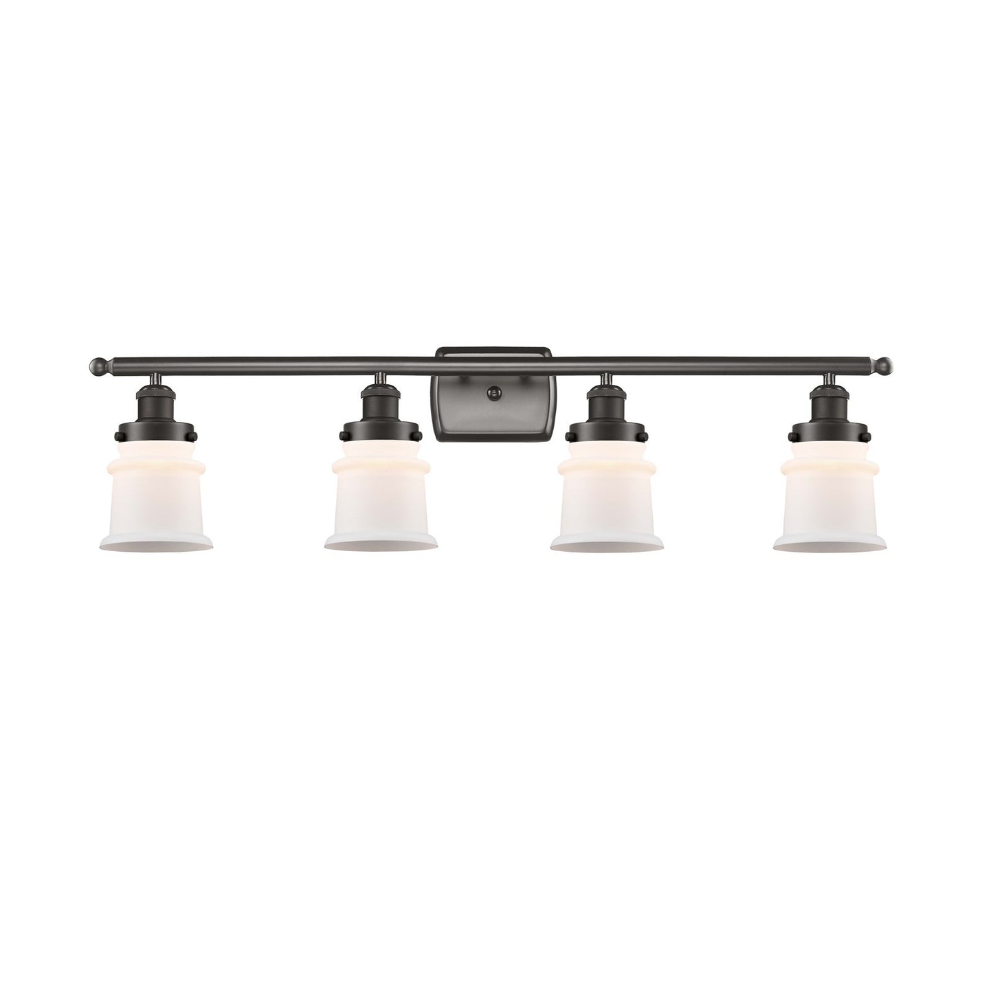 Innovations Canton 35.25in 4-Light Bath Vanity Light | Oil Rubbed Bronze Steel and Matte White Frosted Glass Bell/Urn Shade | Model 916-4W-OB-G181S