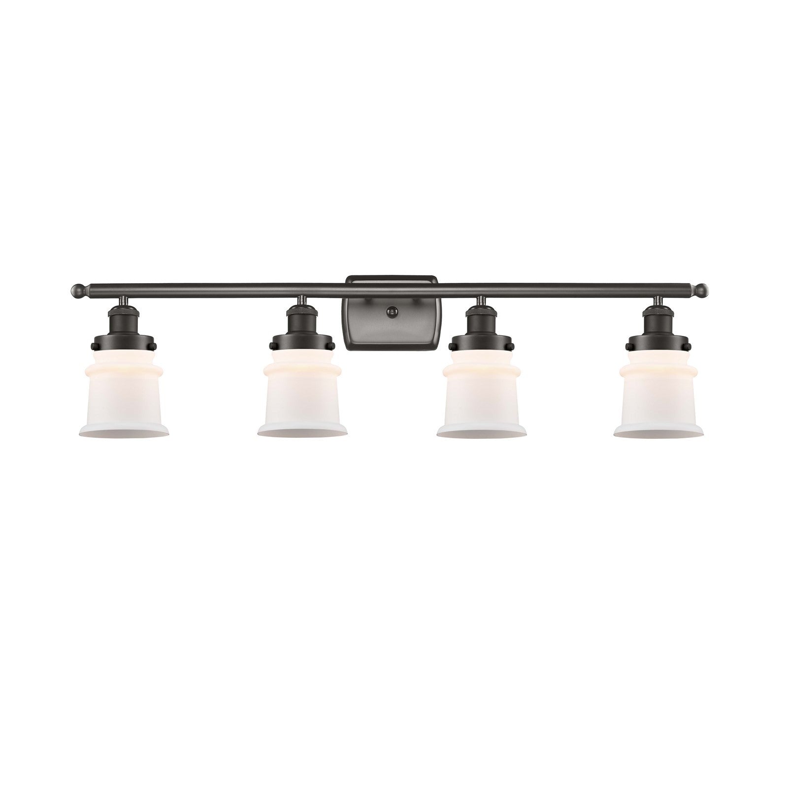 Innovations Canton 35.25in 4-Light Bath Vanity Light | Oil Rubbed Bronze Steel and Matte White Frosted Glass Bell/Urn Shade | Model 916-4W-OB-G181S