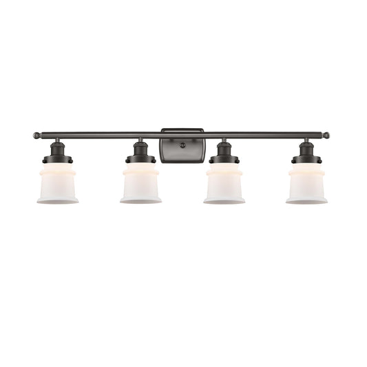Innovations Canton 35.25in 4-Light Bath Vanity Light | Oil Rubbed Bronze Steel and Matte White Frosted Glass Bell/Urn Shade | Model 916-4W-OB-G181S