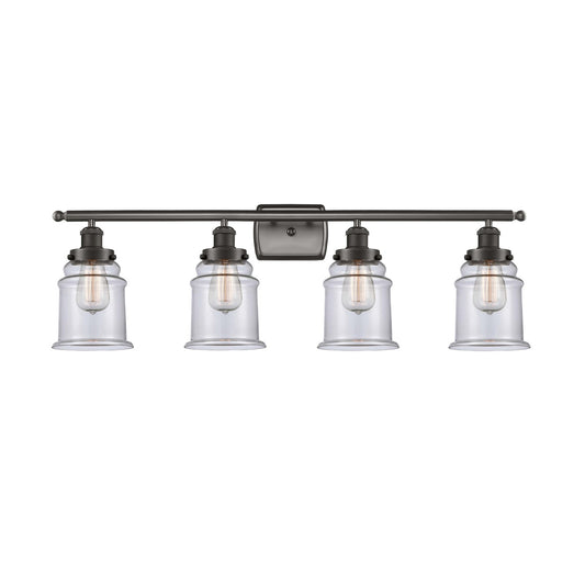 Innovations Canton 36in 4-Light Bath Vanity Light | Industrial Oil Rubbed Bronze and Clear Glass | Bathroom Vanity | 36 x 11.12 in | Model 916-4W-OB-G182
