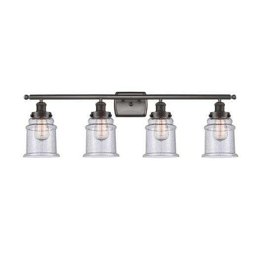 Innovations Canton 36in 4-Light Bath Vanity Light | Industrial Oil Rubbed Bronze and Seedy Glass | Bathroom Vanity | 36 x 11.12 in | Model 916-4W-OB-G184