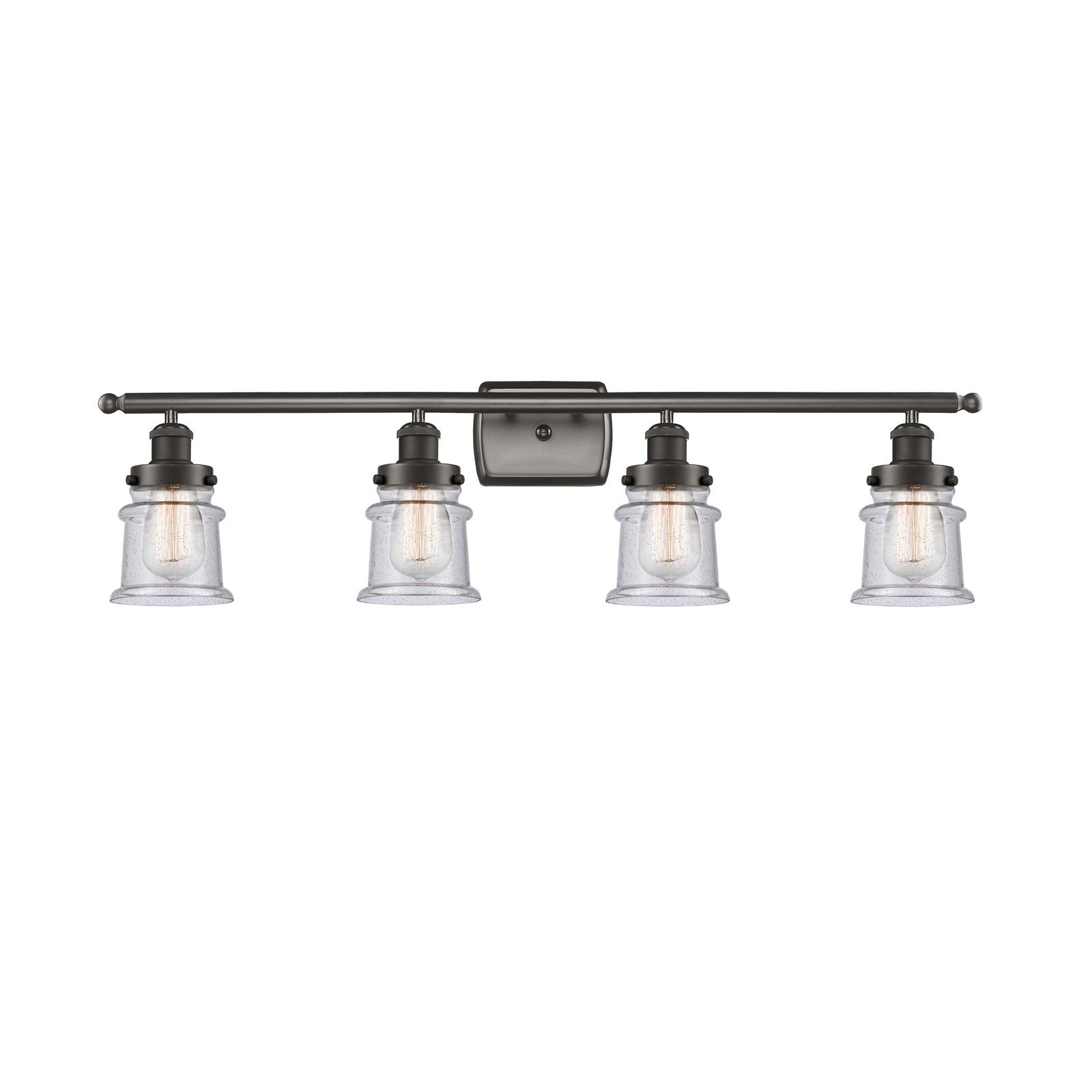 Innovations Canton 35.25in 4-Light Bath Vanity Light | Industrial Oil Rubbed Bronze and Seedy Glass | Bathroom Vanity | Model 916-4W-OB-G184S