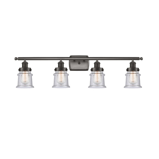 Innovations Canton 35.25in 4-Light Bath Vanity Light | Industrial Oil Rubbed Bronze and Seedy Glass | Bathroom Vanity | Model 916-4W-OB-G184S