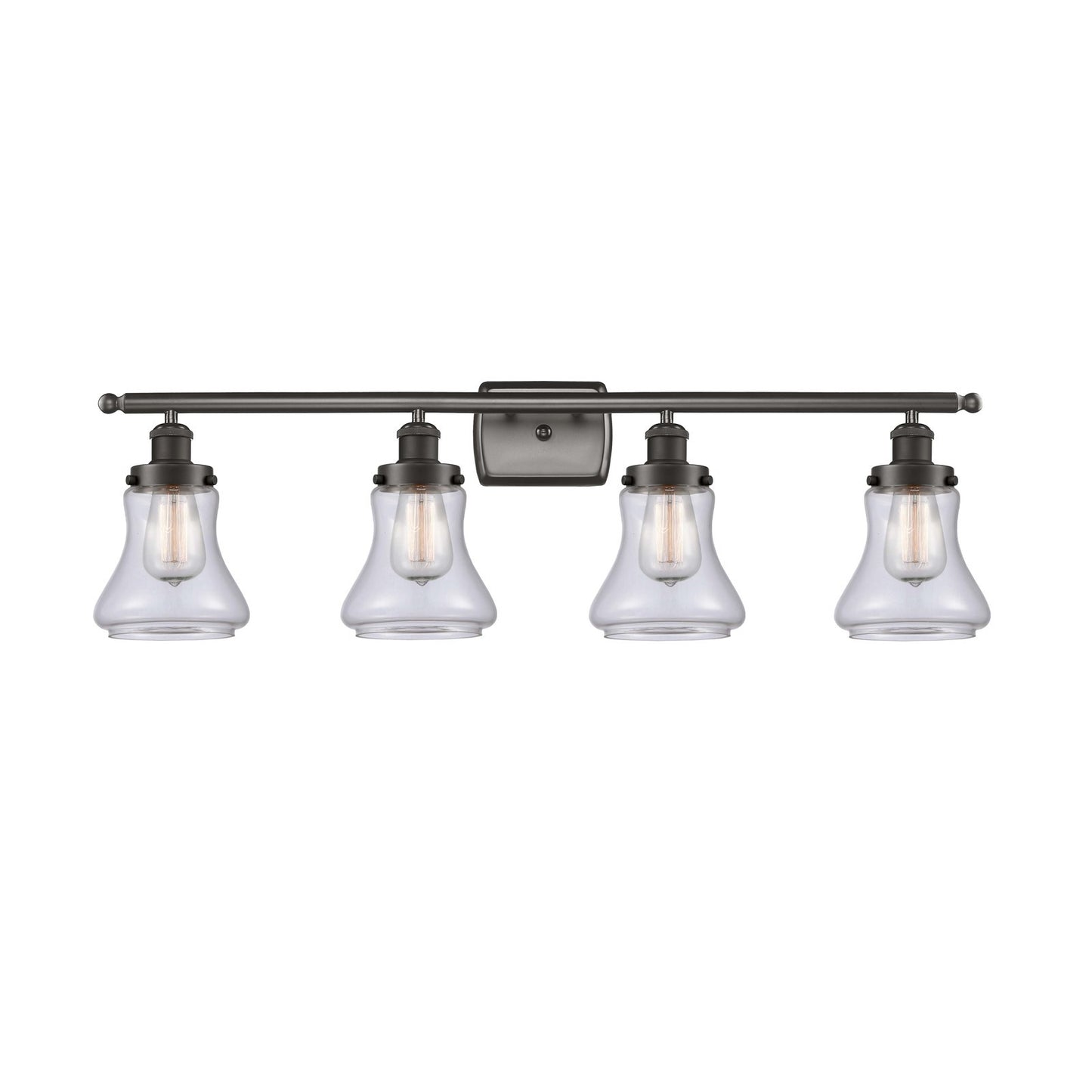 Innovations Bellmont 36in 4-Light Bath Vanity | Oil Rubbed Bronze Steel and Clear Glass Schoolhouse Shade | Bathroom Vanity Light | Model 916-4W-OB-G192