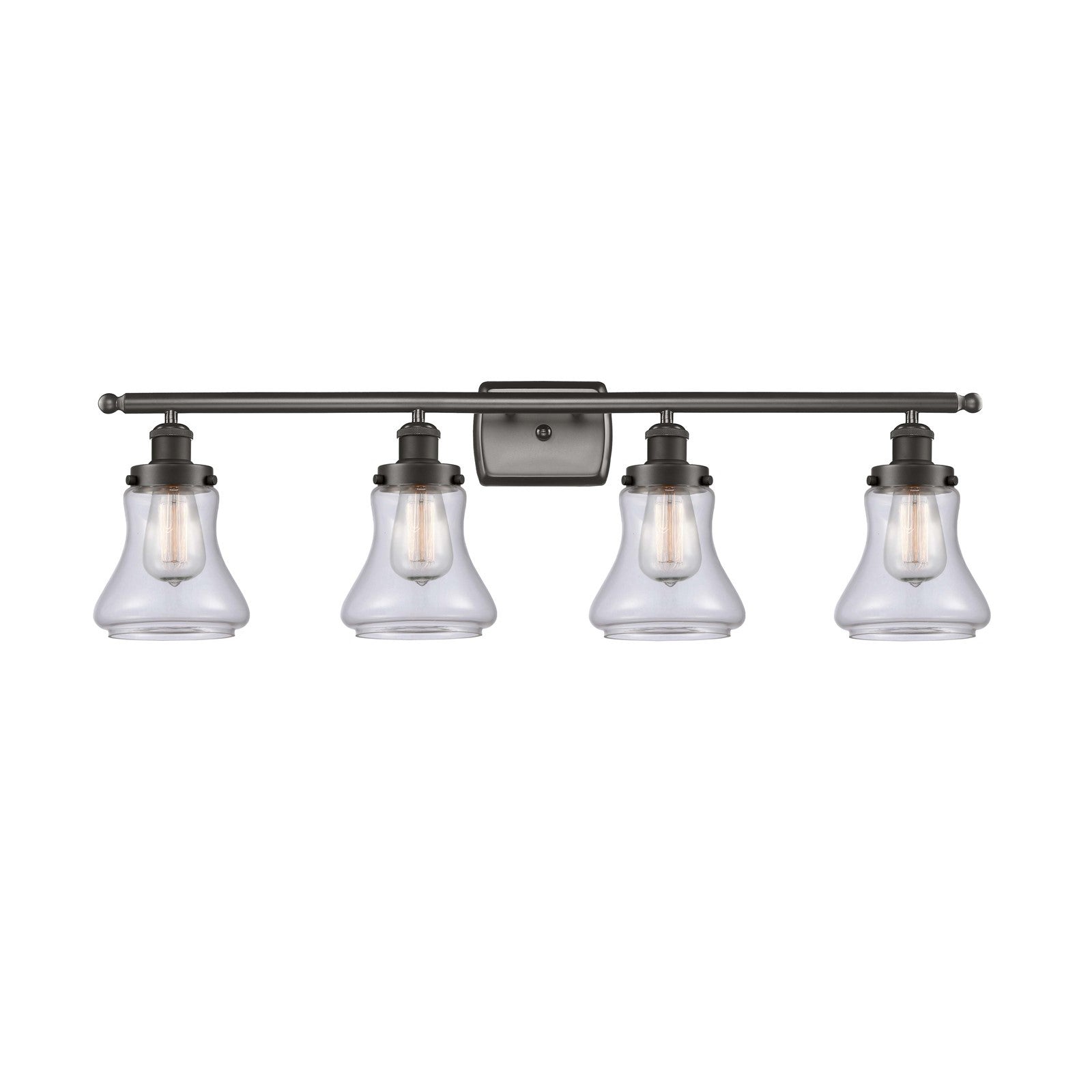 Innovations Bellmont 36in 4-Light Bath Vanity | Oil Rubbed Bronze Steel and Clear Glass Schoolhouse Shade | Bathroom Vanity Light | Model 916-4W-OB-G192