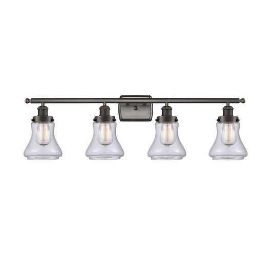 Innovations Bellmont 36in 4-Light Bath Vanity | Oil Rubbed Bronze Steel and Clear Glass Schoolhouse Shade | Bathroom Vanity Light | Model 916-4W-OB-G192