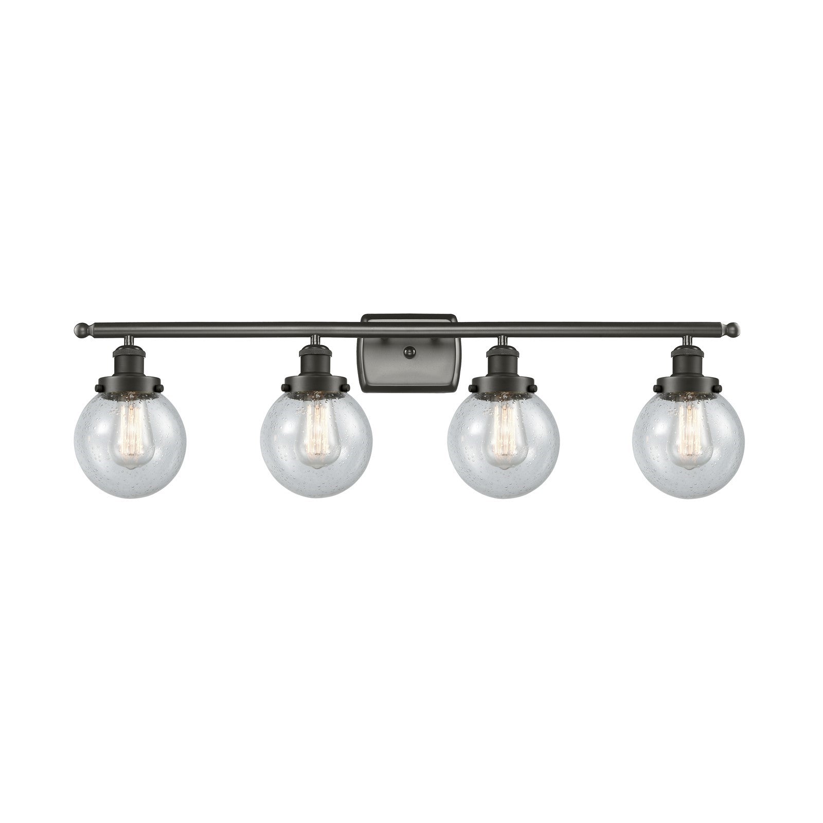 Innovations Beacon 36in 4-Light Bath Vanity | Oil Rubbed Bronze Steel and Seedy Glass | Bathroom Vanity & Powder Room | Model 916-4W-OB-G204-6-LED