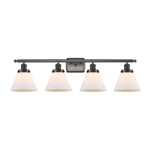 Innovations Cone 38in 4-Light Bath Vanity Light | Oil Rubbed Bronze Steel and Cast Brass with Matte White Frosted Glass Cone | Model 916-4W-OB-G41-LED