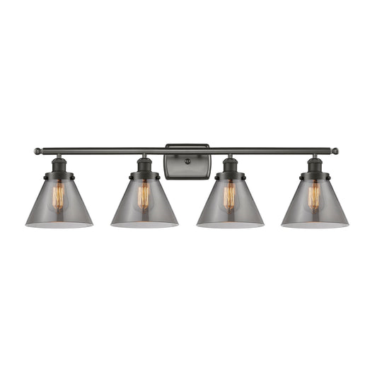 Innovations Cone 38in 4-Light Bath Vanity Light | Industrial Oil Rubbed Bronze Steel and Light Smoke Glass | Bathroom Vanity | Model 916-4W-OB-G43