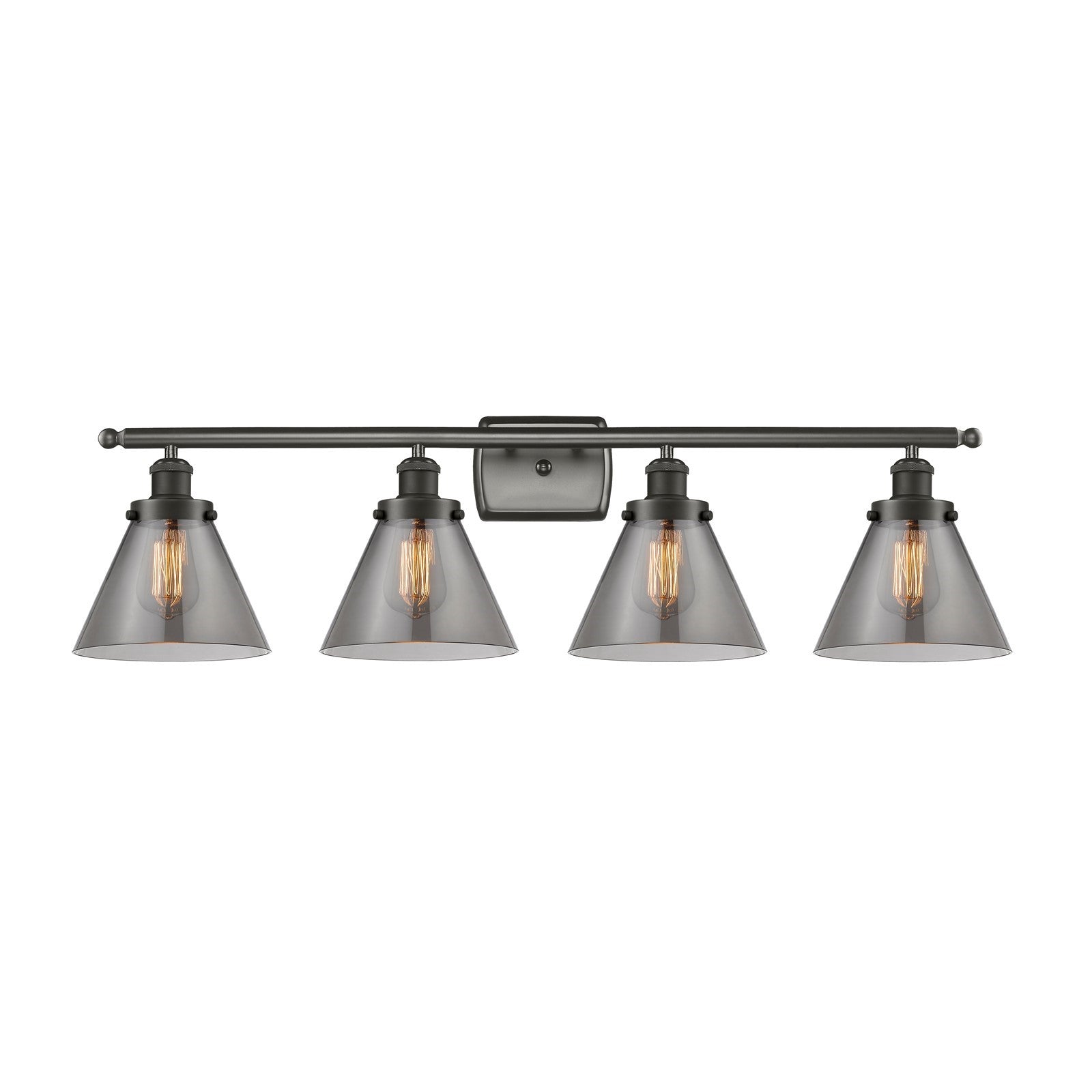 Innovations Cone 38in 4-Light Bath Vanity Light | Industrial Oil Rubbed Bronze Steel and Light Smoke Glass | Bathroom Vanity | Model 916-4W-OB-G43-LED