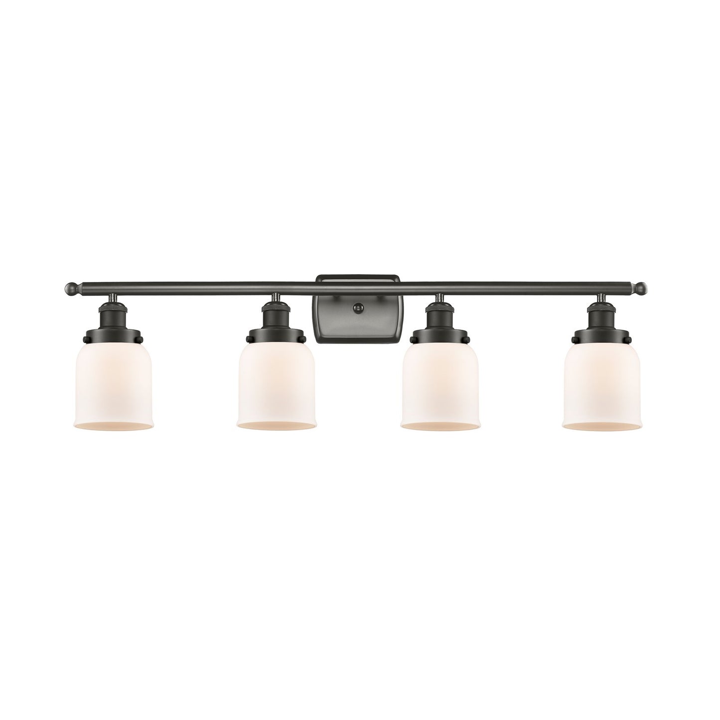 Innovations Bell 36in 4-Light Bath Vanity Light | Industrial Oil Rubbed Bronze Steel and Matte White Frosted Glass | Bathroom Vanity | Model 916-4W-OB-G51