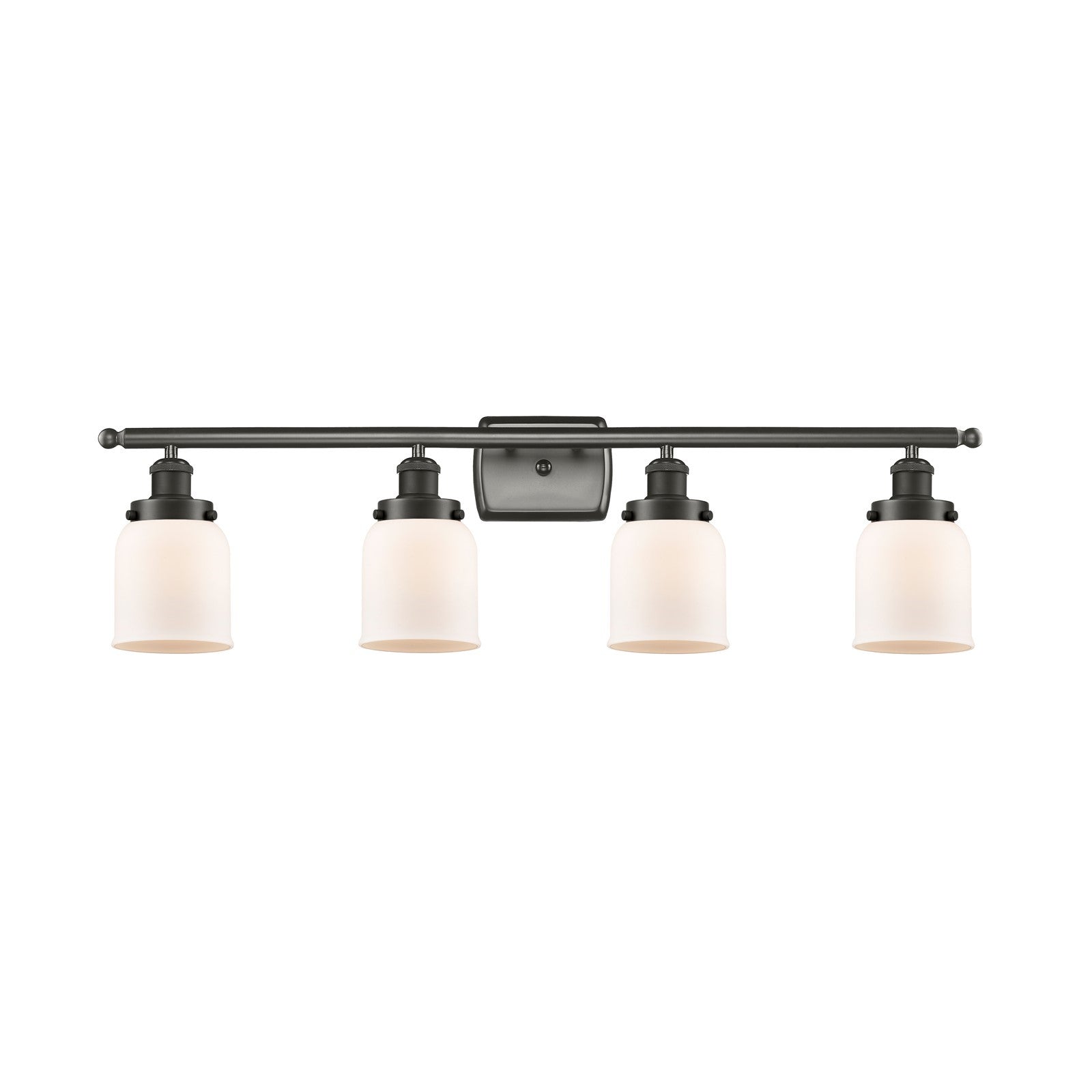 Innovations Bell 36in 4-Light LED Bath Vanity Light | Industrial Oil Rubbed Bronze Steel and Matte White Frosted Glass | Model 916-4W-OB-G51-LED