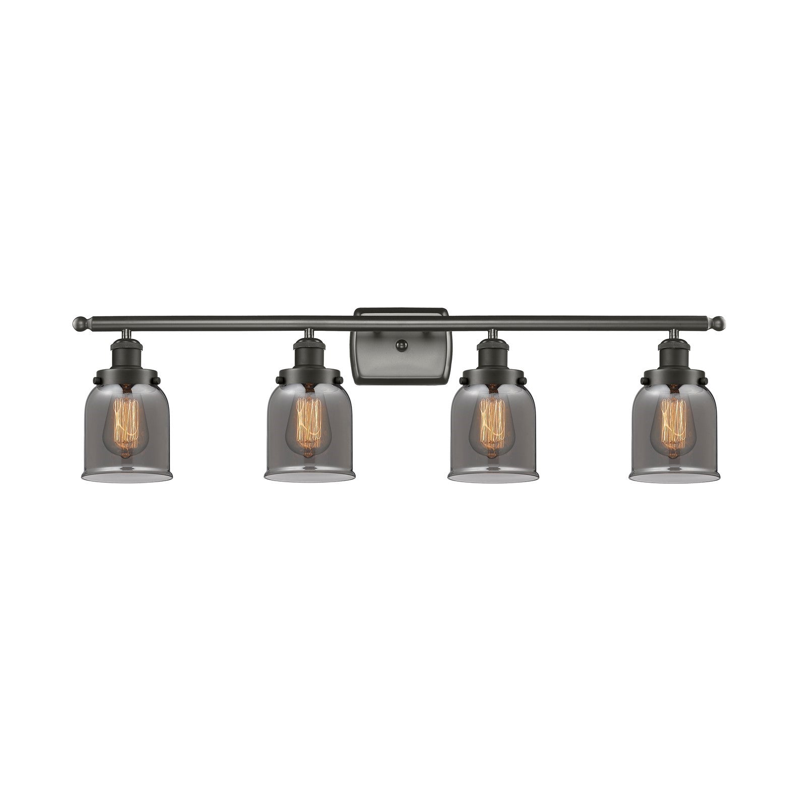 Innovations Bell 36in 4-Light LED Bath Vanity Light | Industrial Oil Rubbed Bronze Steel and Light Smoke Glass | Bathroom Vanity | Model 916-4W-OB-G53-LED