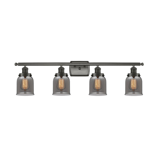 Innovations Bell 36in 4-Light LED Bath Vanity Light | Industrial Oil Rubbed Bronze Steel and Light Smoke Glass | Bathroom Vanity | Model 916-4W-OB-G53-LED