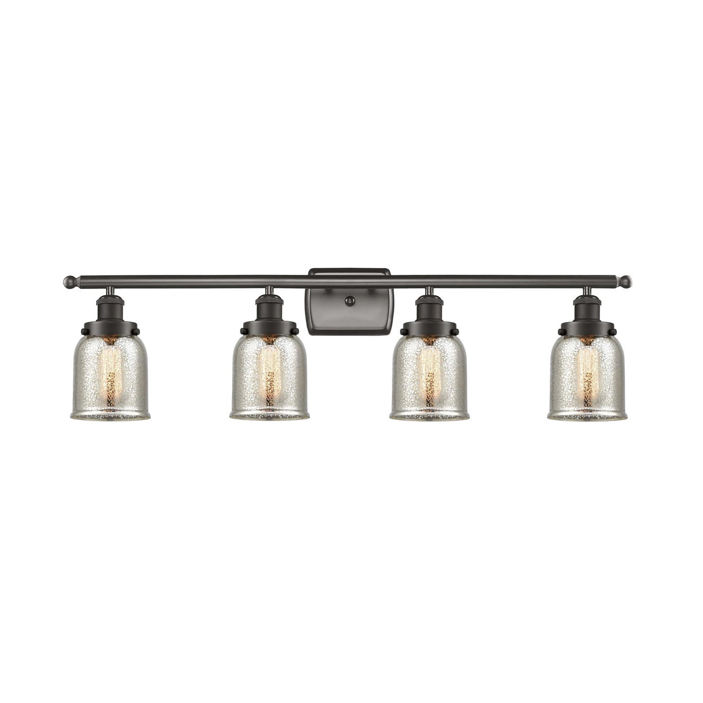 Innovations Bell 36in 4-Light Bath Vanity Light | Industrial Oil Rubbed Bronze Steel and Silver Plated Mercury Glass | Bathroom | Model 916-4W-OB-G58-LED