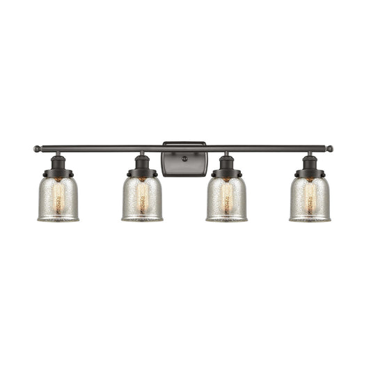 Innovations Bell 36in 4-Light Bath Vanity Light | Industrial Oil Rubbed Bronze Steel and Silver Plated Mercury Glass | Bathroom | Model 916-4W-OB-G58-LED