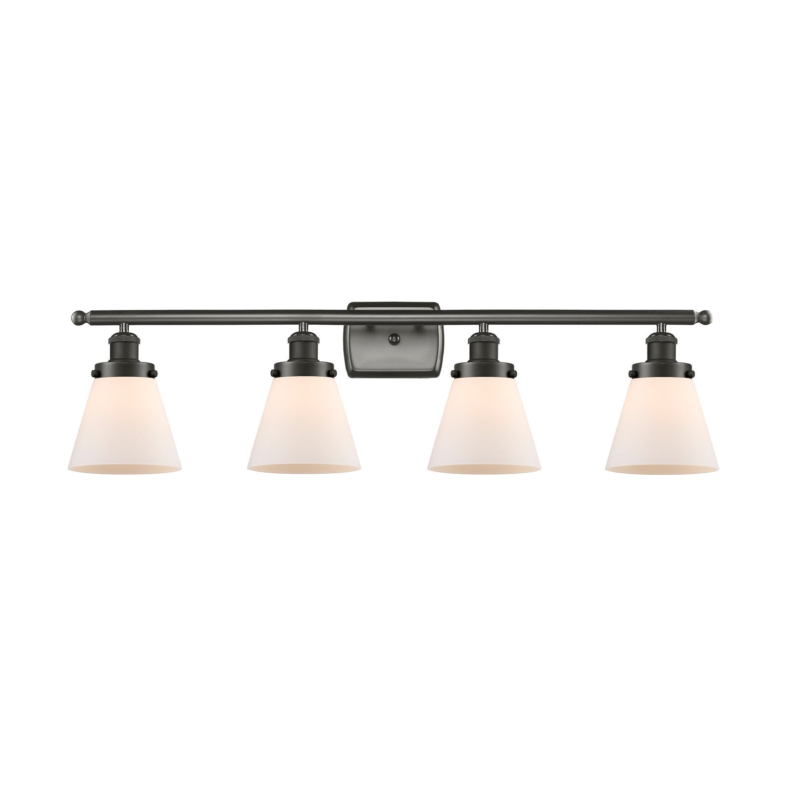 Innovations Cone 36in 4-Light Bath Vanity Light | Industrial Oil Rubbed Bronze Steel and Matte White Frosted Glass | Bathroom Vanity | Model 916-4W-OB-G61
