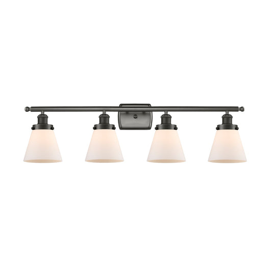 Innovations Cone 36in 4-Light Bath Vanity Light | Industrial Oil Rubbed Bronze Steel and Matte White Frosted Glass | Bathroom Vanity | Model 916-4W-OB-G61