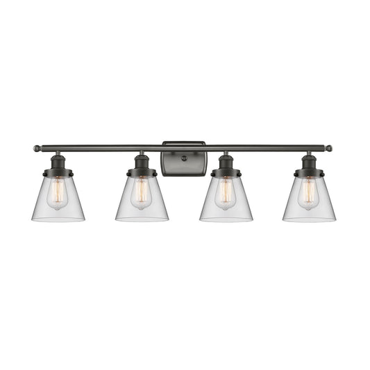 Innovations Cone 36in 4-Light Bath Vanity Light | Industrial Oil Rubbed Bronze Steel and Clear Glass | Bathroom Vanity | Model 916-4W-OB-G62