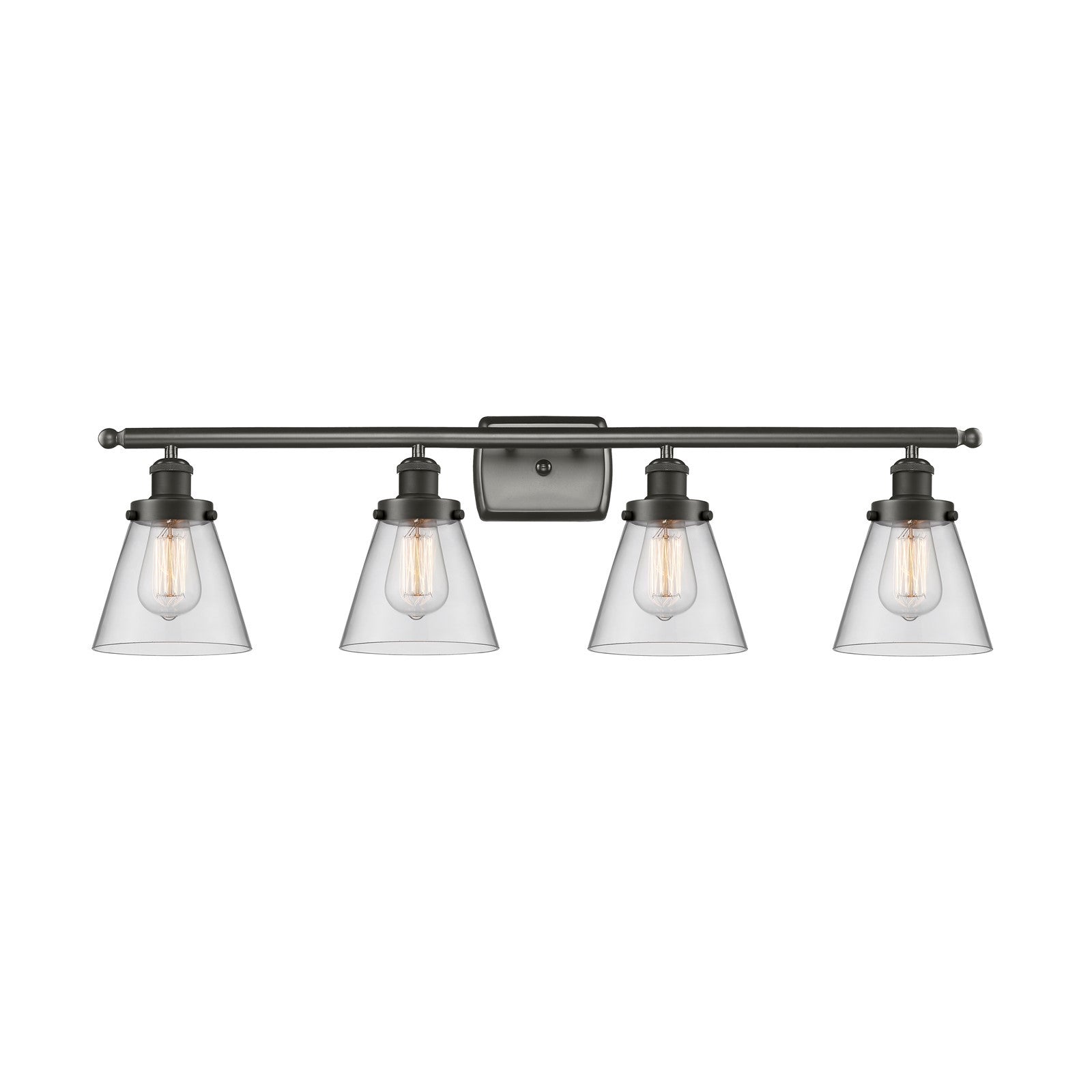 Innovations Cone 36in 4-Light Bath Vanity Light | Industrial Oil Rubbed Bronze Steel and Clear Glass | Kitchen & Bathroom Vanity | Model 916-4W-OB-G62-LED