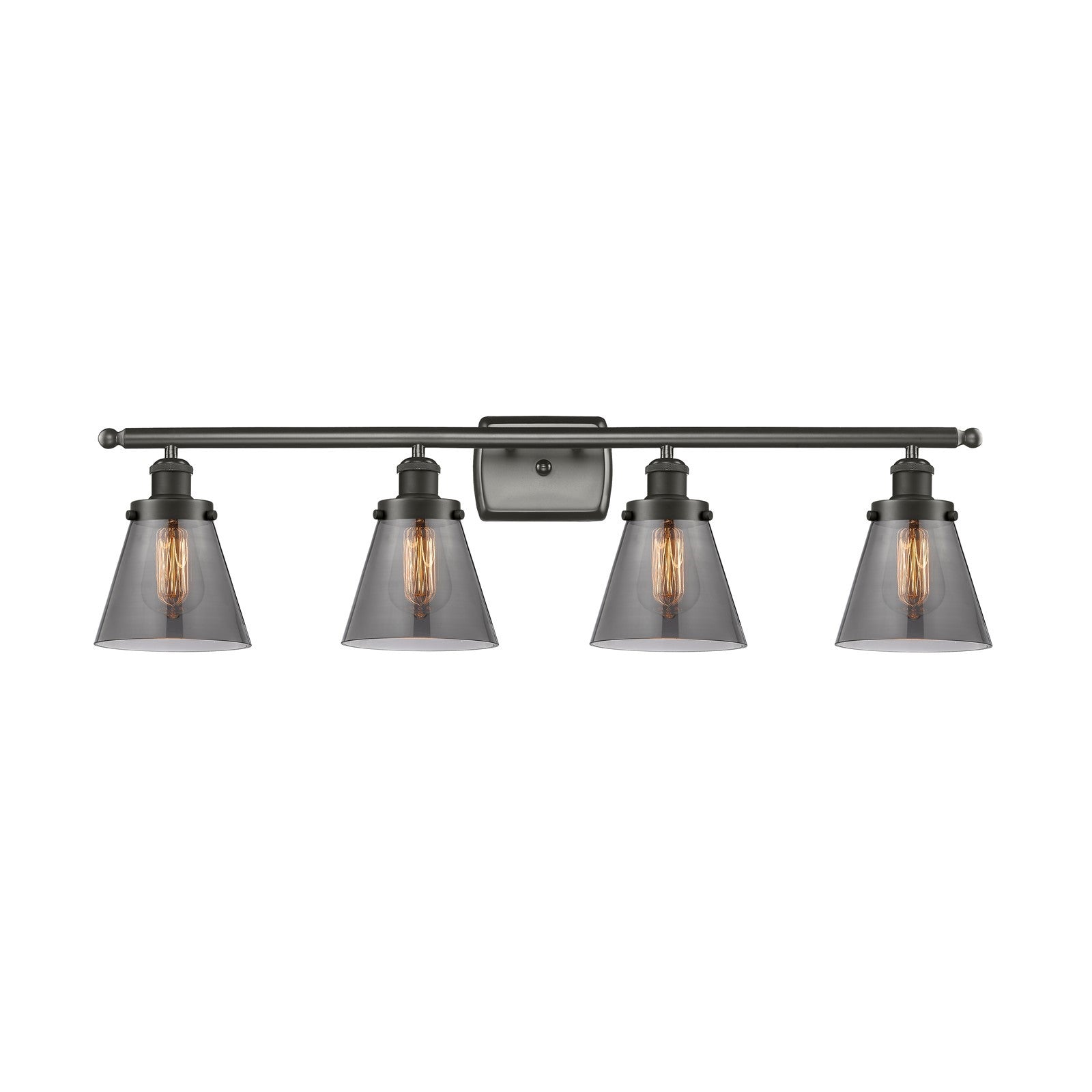 Innovations Cone 36in 4-Light Bath Vanity Light | Industrial Oil Rubbed Bronze Steel and Light Smoke Glass | Kitchen & Bathroom | Model 916-4W-OB-G63-LED