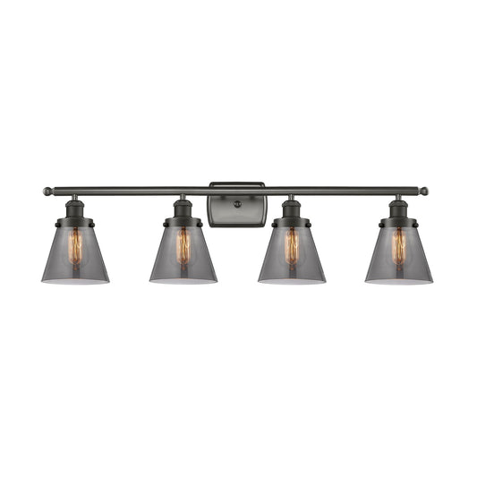 Innovations Cone 36in 4-Light Bath Vanity Light | Industrial Oil Rubbed Bronze Steel and Light Smoke Glass | Kitchen & Bathroom | Model 916-4W-OB-G63-LED