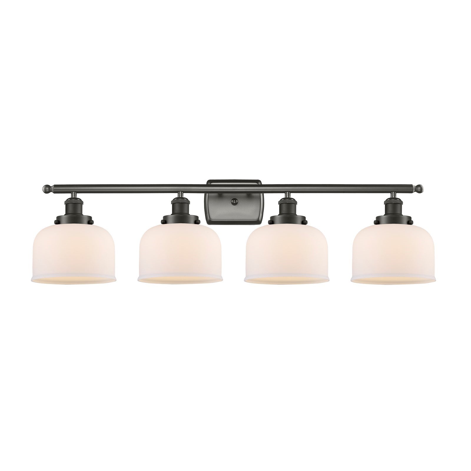 Innovations Bell 38in 4-Light Bath Vanity Light | Industrial Oil Rubbed Bronze Steel and Matte White Frosted Glass | Bathroom | Model 916-4W-OB-G71-LED