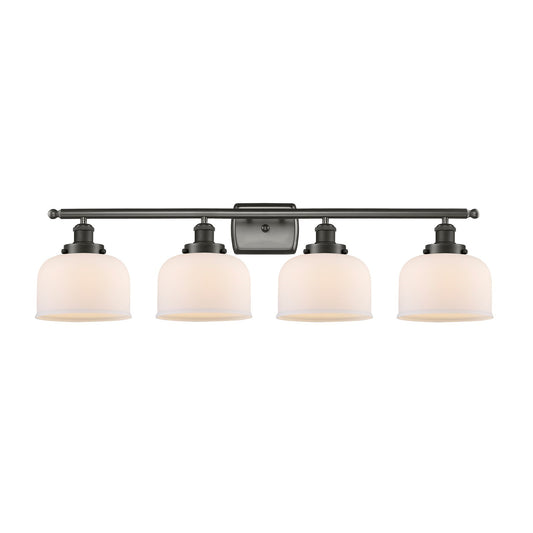 Innovations Bell 38in 4-Light Bath Vanity Light | Industrial Oil Rubbed Bronze Steel and Matte White Frosted Glass | Bathroom | Model 916-4W-OB-G71-LED