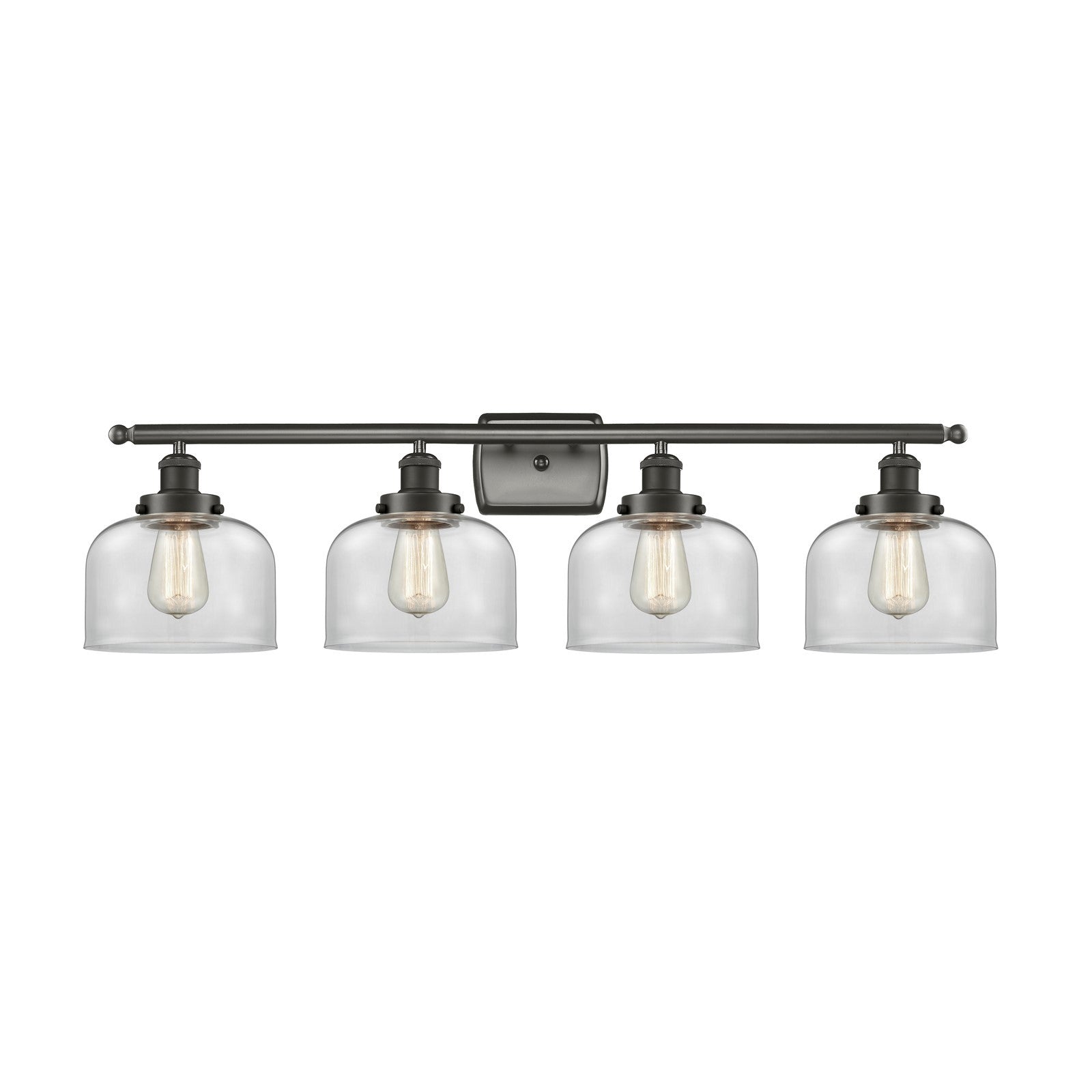 Innovations Bell 38in 4-Light Bath Vanity Light | Industrial Oil Rubbed Bronze Steel and Clear Glass | Bathroom Vanity | Model 916-4W-OB-G72-LED
