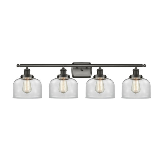 Innovations Bell 38in 4-Light Bath Vanity Light | Industrial Oil Rubbed Bronze Steel and Clear Glass | Bathroom Vanity | Model 916-4W-OB-G72-LED