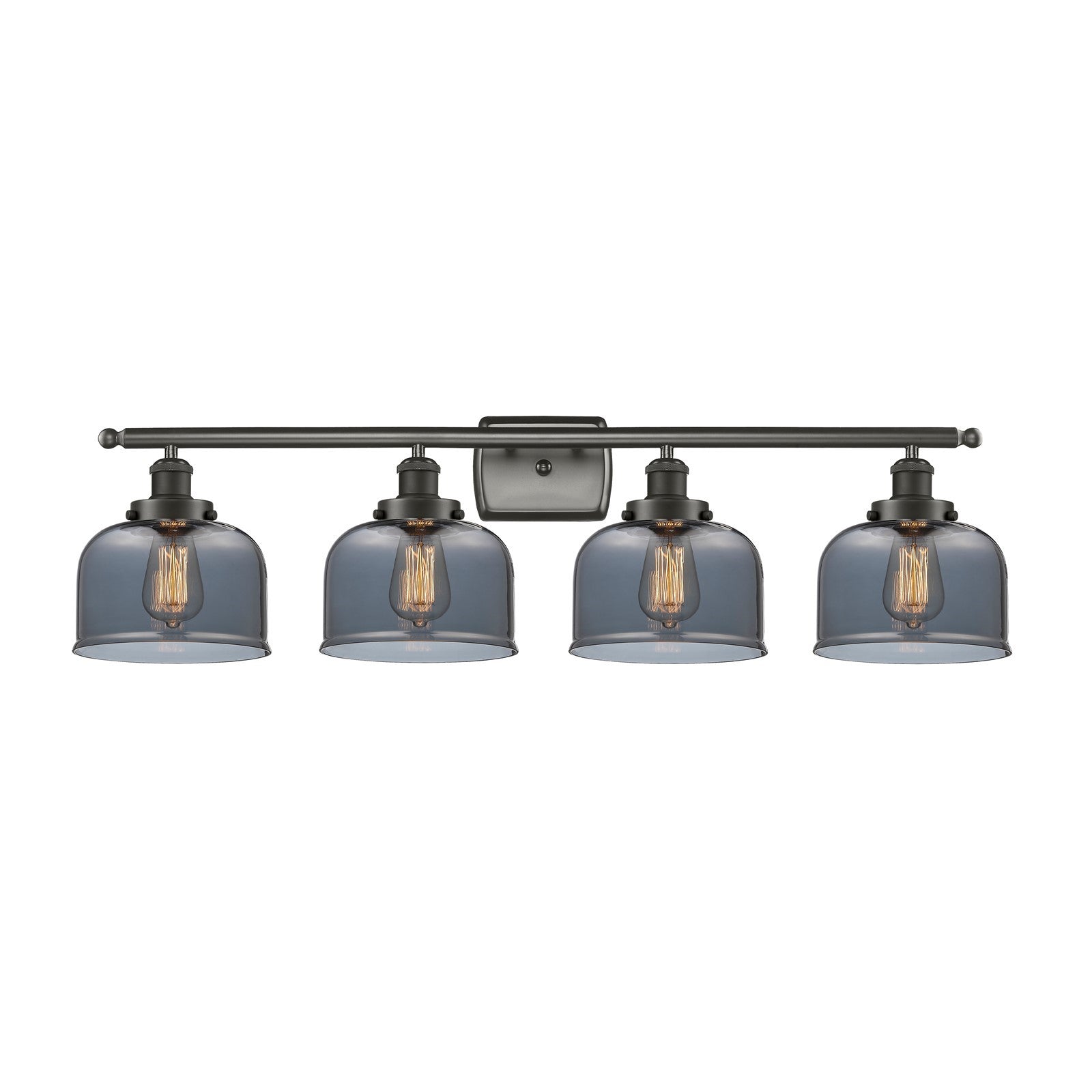 Innovations Bell 38in 4-Light Bath Vanity Light | Industrial Oil Rubbed Bronze Steel and Light Smoke Glass | Bathroom Vanity | Model 916-4W-OB-G73-LED