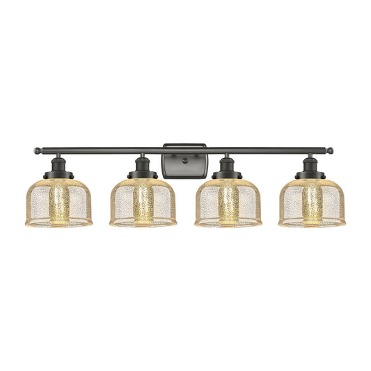 Innovations Bell 38in 4-Light Bath Vanity Light | Industrial Oil Rubbed Bronze Steel and Silver Plated Mercury Glass | Bathroom | Model 916-4W-OB-G78-LED