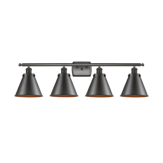 Innovations Appalachian 36in 4-Light Bath Vanity Light | Industrial Farmhouse Oil Rubbed Bronze Steel and Metal Cone Shades | Model 916-4W-OB-M13-LED