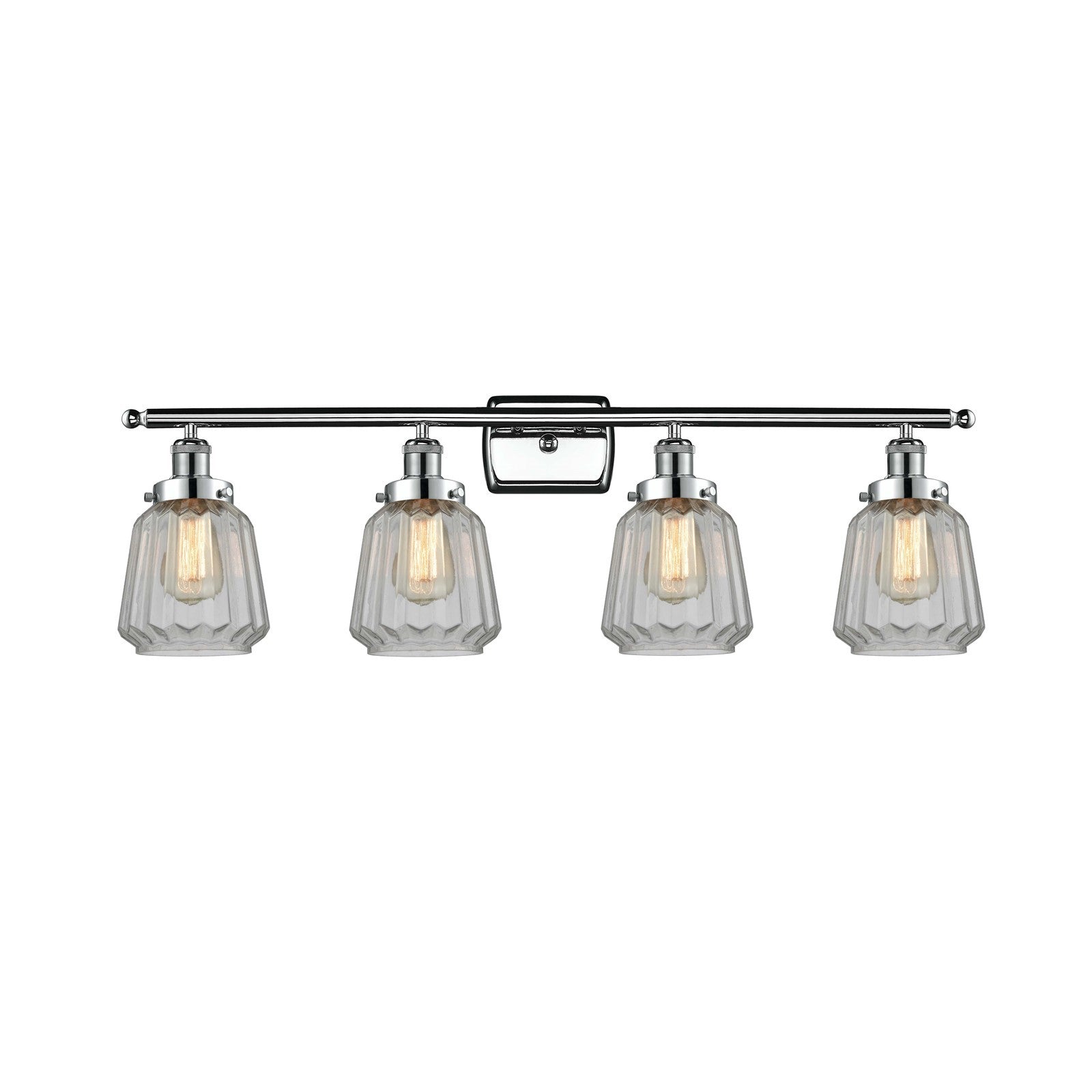 Innovations Chatham 37in 4-Light Bath Vanity Light | Modern Transitional Polished Chrome Steel and Clear Ribbed Glass Shades | Model 916-4W-PC-G142