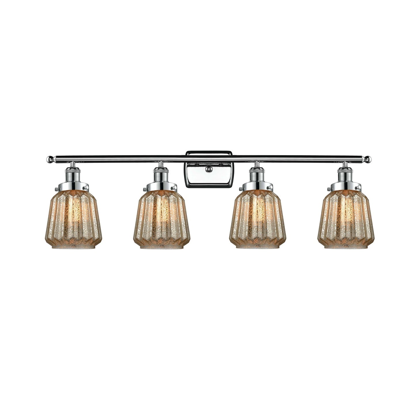 Innovations Chatham 37in 4-Light Bath Vanity Light | Modern Transitional Polished Chrome Steel and Mercury Ribbed Glass Shades | Model 916-4W-PC-G146