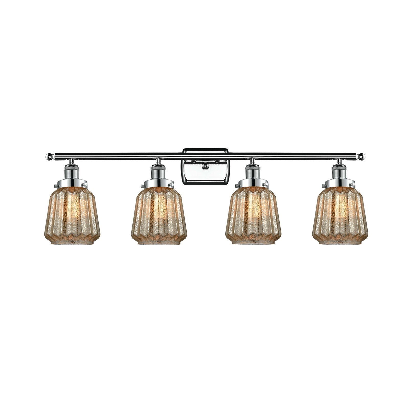 Innovations Chatham 37in 4-Light Bath Vanity Light | Modern Transitional Polished Chrome Steel and Mercury Ribbed Glass Shades | Model 916-4W-PC-G146