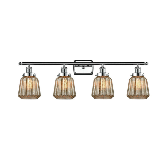 Innovations Chatham 37in 4-Light Bath Vanity Light | Modern Transitional Polished Chrome Steel and Mercury Ribbed Glass Shades | Model 916-4W-PC-G146