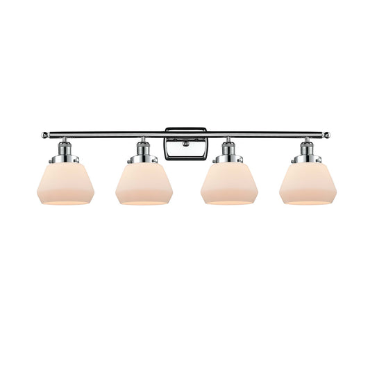 Innovations Fulton 37in 4-Light Bath Vanity Light | Modern Transitional Polished Chrome Steel and Matte White Frosted Glass Cone | Model 916-4W-PC-G171