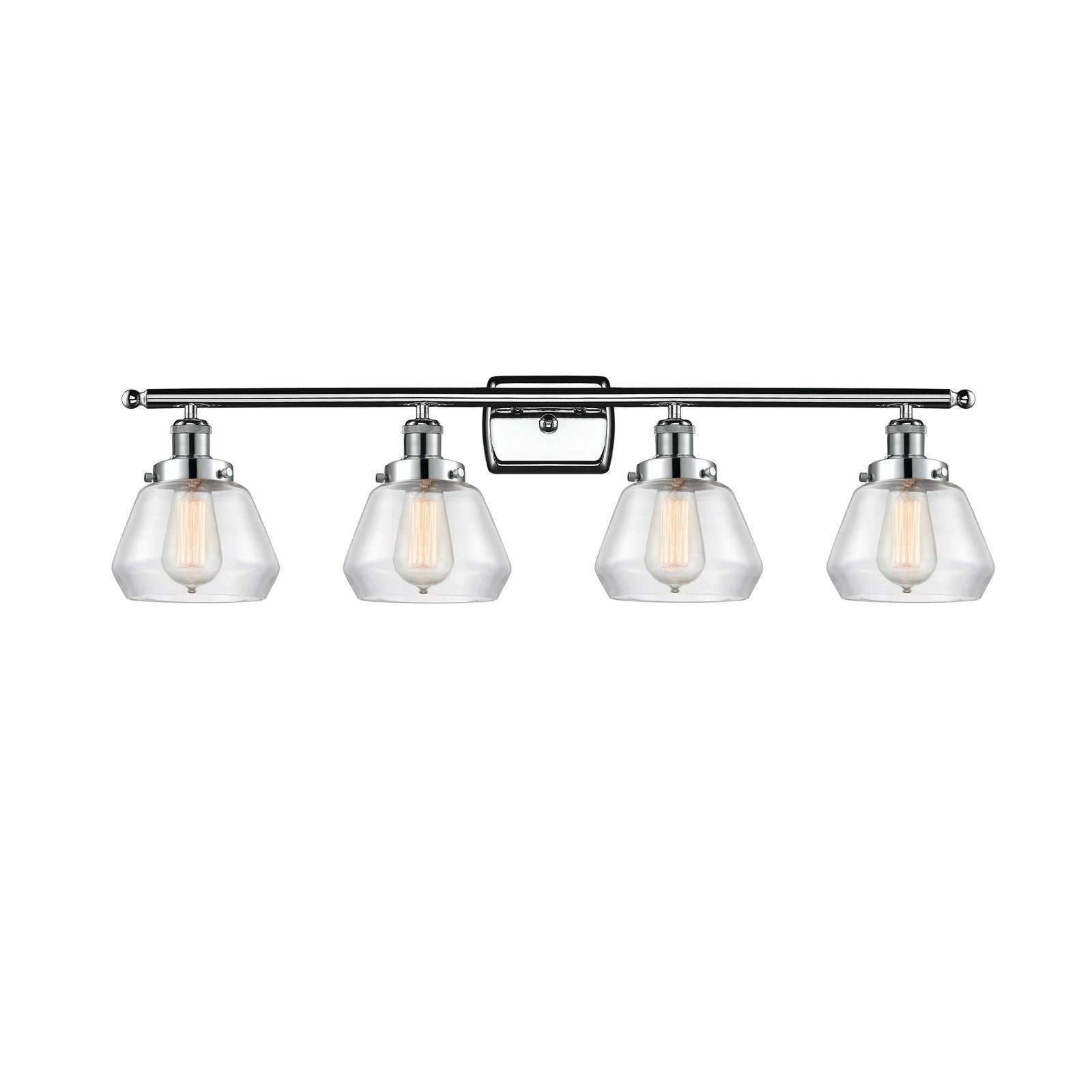 Innovations Fulton 37in 4-Light Bath Vanity Light | Modern Contempo Polished Chrome and Clear Glass Schoolhouse Shade | Bathroom | Model 916-4W-PC-G172
