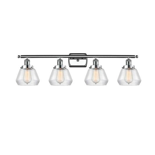 Innovations Fulton 37in 4-Light Bath Vanity Light | Modern Contempo Polished Chrome and Clear Glass Schoolhouse Shade | Bathroom | Model 916-4W-PC-G172