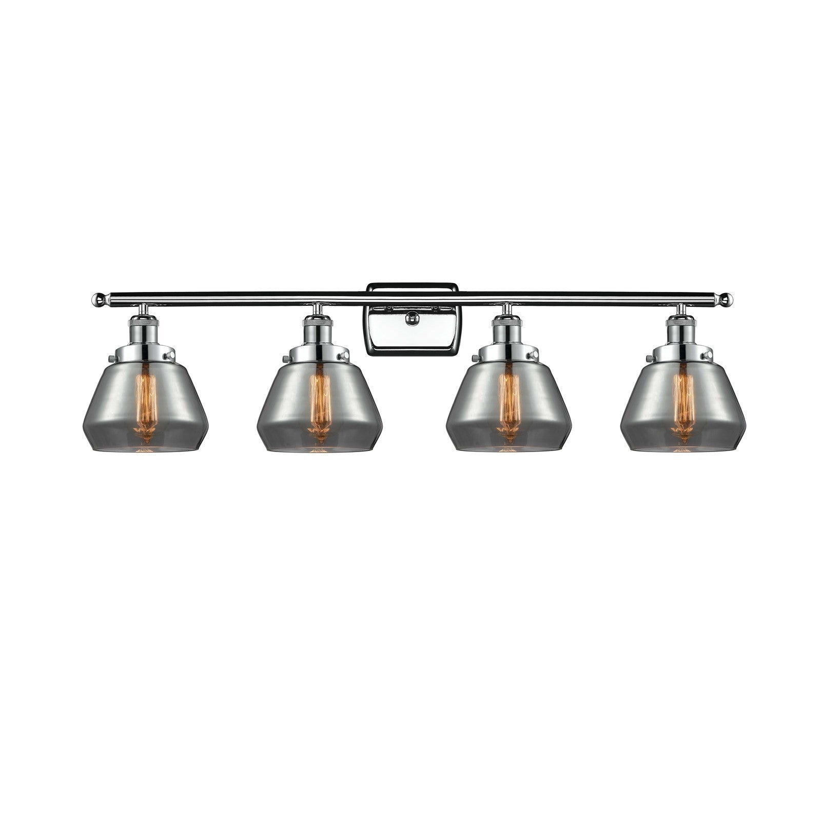 Innovations Fulton 37in 4-Light Bath Vanity Light | Modern Contempo Polished Chrome and Light Smoke Glass Schoolhouse Shade | Model 916-4W-PC-G173
