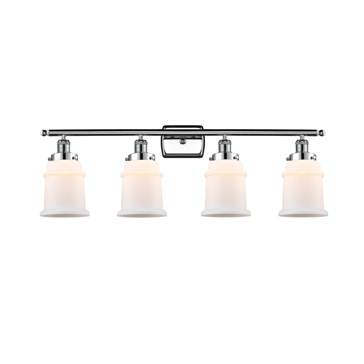 Innovations Canton 36in 4-Light Bath Vanity Light | Modern Contempo Polished Chrome and Matte White Frosted Glass Bell Shade | Model 916-4W-PC-G181